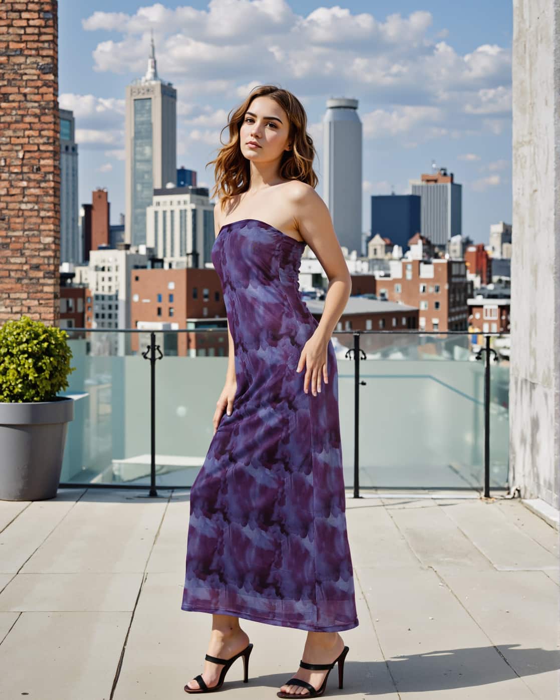 Strapless Abstract Print Maxi Sheath Dress for Women