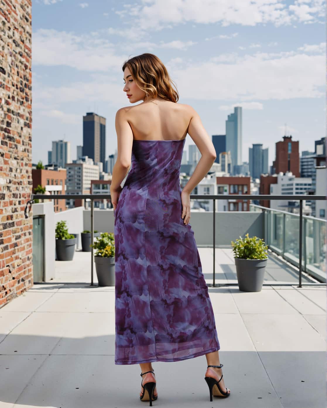 Strapless Abstract Print Maxi Sheath Dress for Women