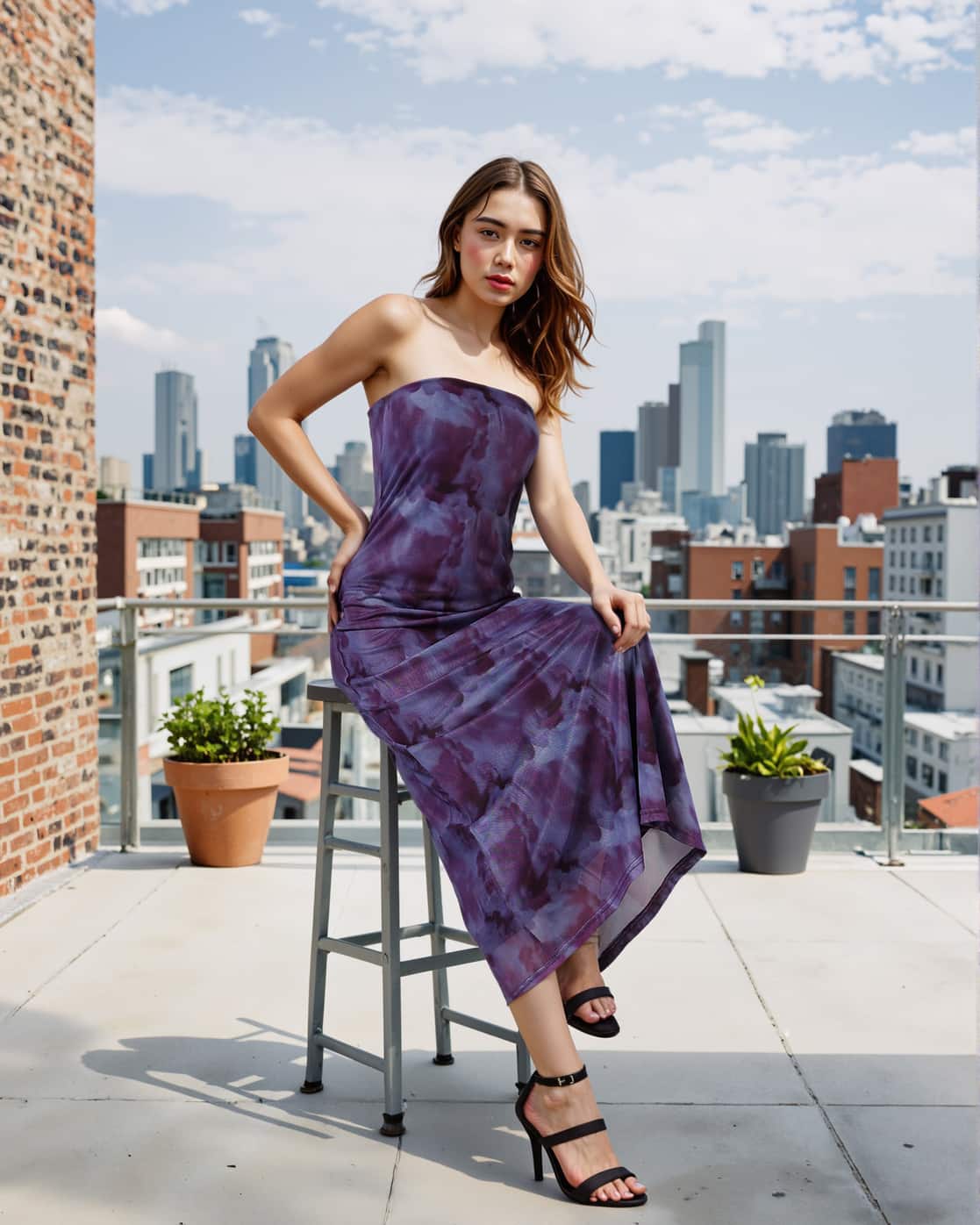 Strapless Abstract Print Maxi Sheath Dress for Women