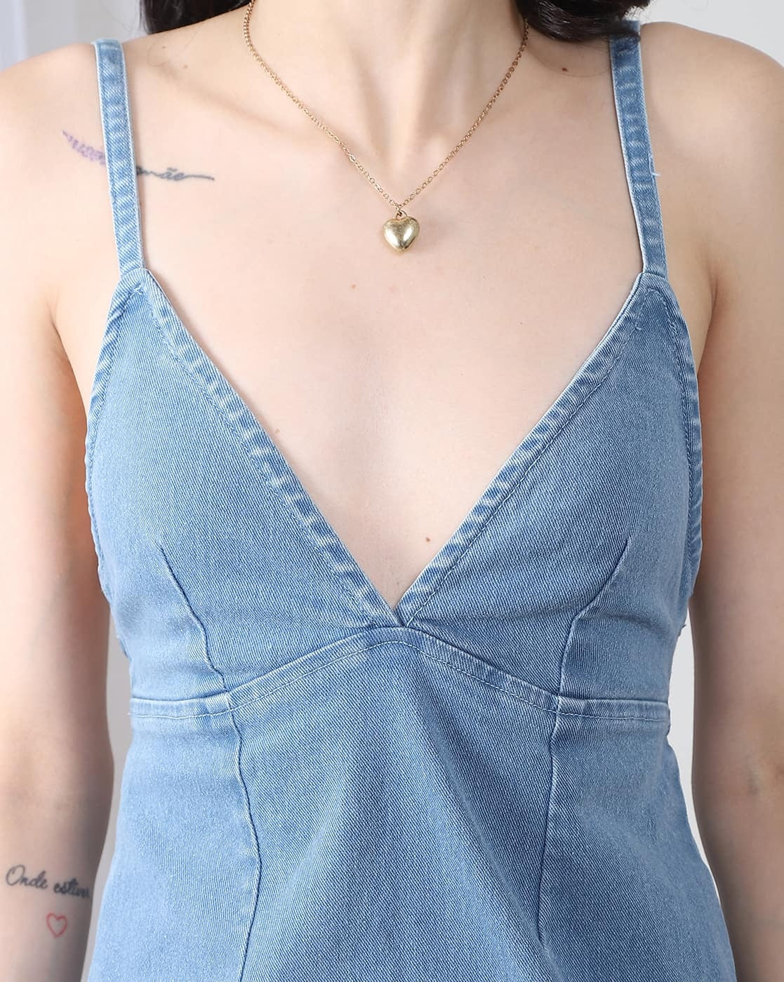 Spaghetti Strap Open Back Mini Denim Dress for Women