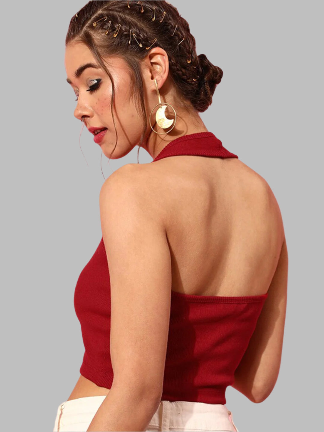 Halter Neck Zipper Crop Top