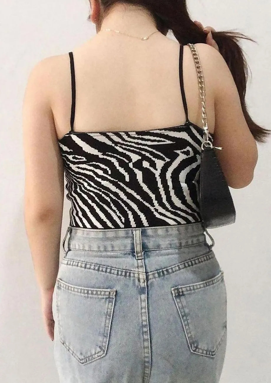 Black Printed Free Size Crop Top