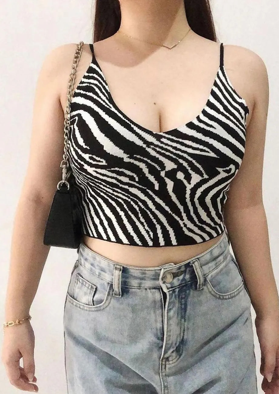 Black Printed Free Size Crop Top