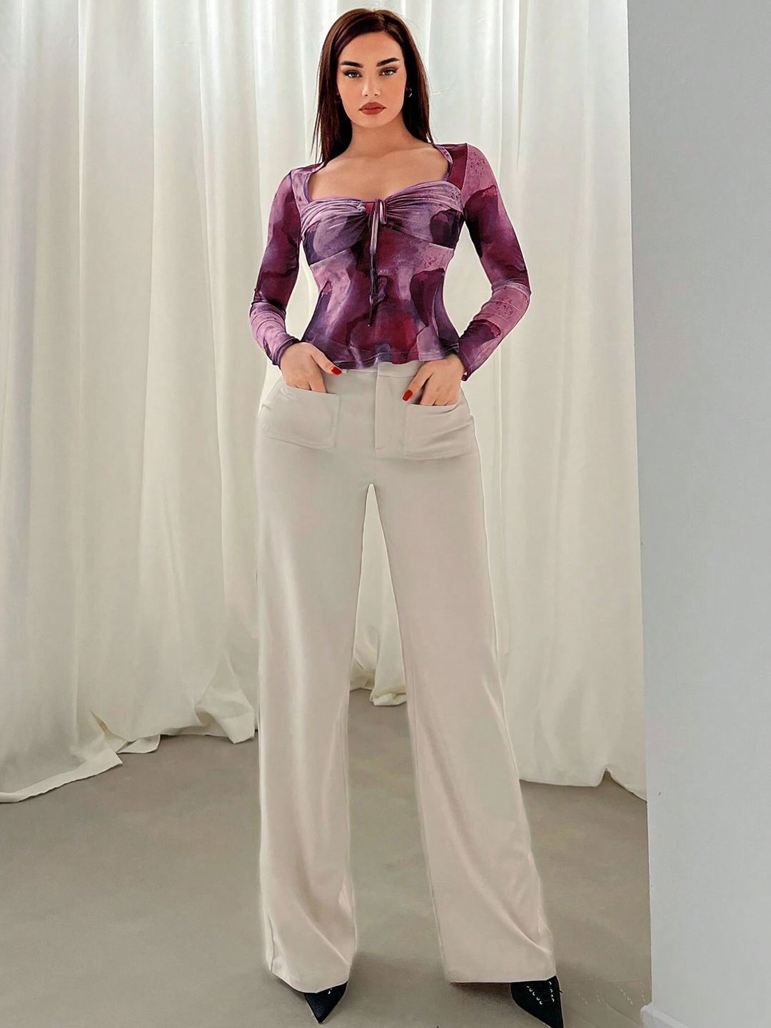 Women Abstract Printed Sweetheart Neck Top, deep neck, Womens Fashion, Western Wear, western Tops for women, Crop Top, Casual Tops, One Shoulder, Floral print, Pink Top, buy western wear, western tops for omen online in India at pure pearl beauty, western clothing online, plus size clothes for ladies, cute tops, casual