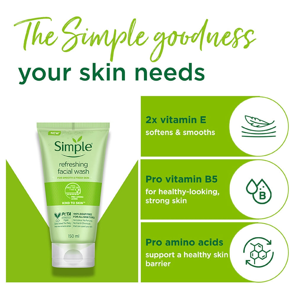Simple Refreshing Face Wash 150 ml | 100% Soap-Free Gentle Cleanser for Women & Men