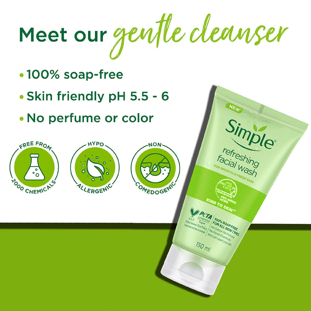 Simple Refreshing Face Wash 150 ml | 100% Soap-Free Gentle Cleanser for Women & Men