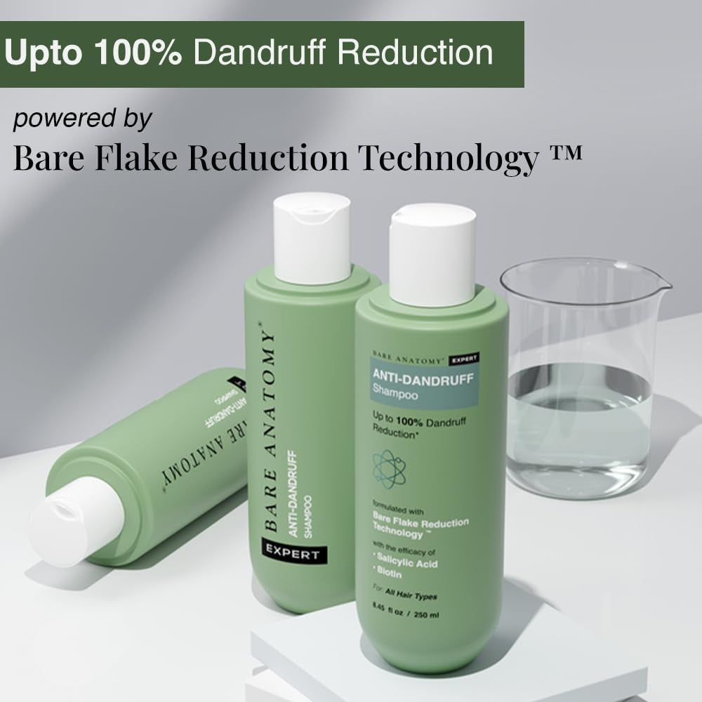 Bare Anatomy Anti Dandruff Shampoo | Reduces Up to 100% Dandruff and Strengthens Hair | Derma Approved Shampoo with Salicylic Acid & Biotin | Helps Remove Flakes and Itching | Shampoo For All Hair types | For Women And Men | 250ml, buy Anti Dandruff Shampoo online, Haircare, Hair Cleanser