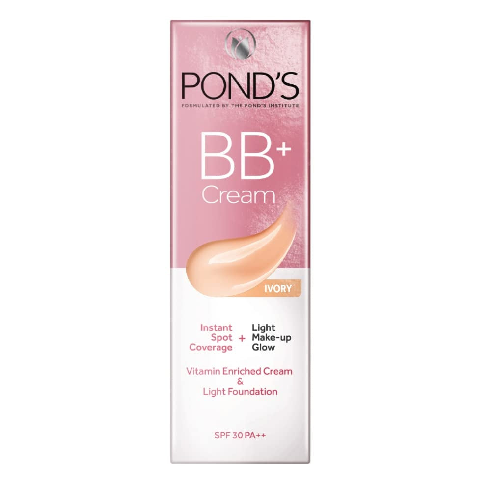 POND'S BB+ Cream, Instant Spot Coverage + Light Make-up Glow, Ivory 18g, for all skin types,brightening cream, SPF 30 and PA++, Ponds cream for women,Buy at purepearlbeauty.com