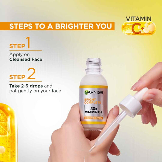 Garnier Vitamin C + Booster Face Serum with 30X Vitamin C, 2% Niacinamide | For Men and Women | 30ml