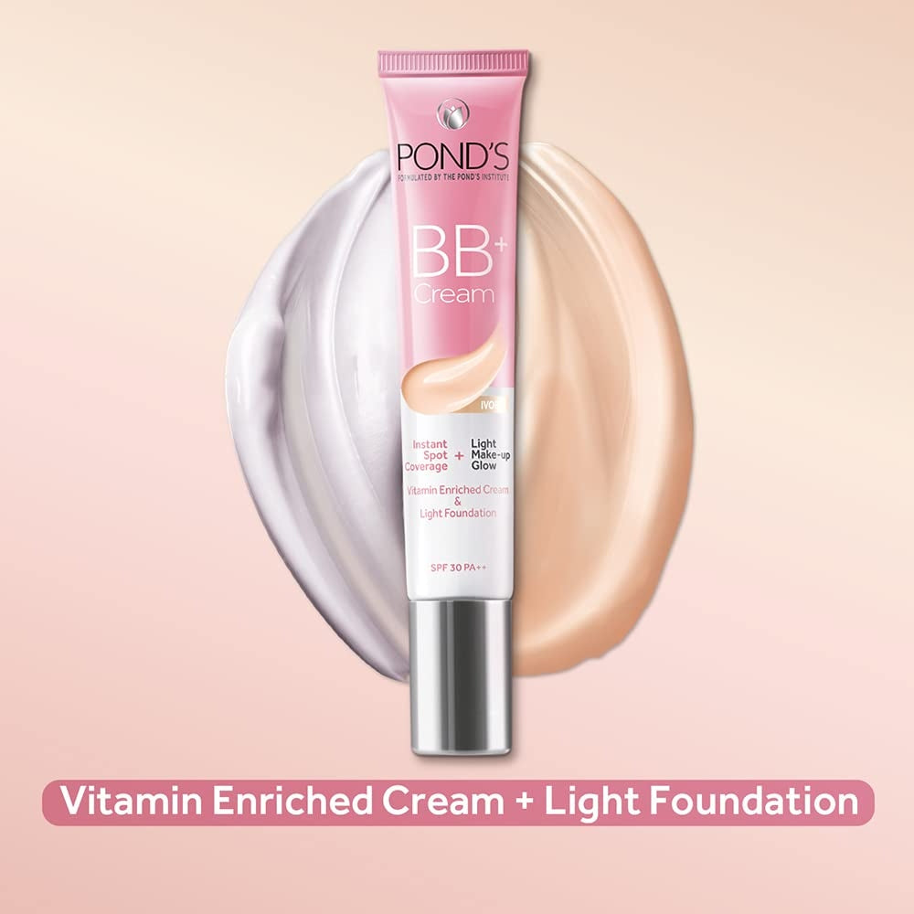 POND'S BB+ Cream, Instant Spot Coverage + Light Make-up Glow, Ivory 18g, for all skin types,brightening cream, SPF 30 and PA++, Ponds cream for women,Buy at purepearlbeauty.com