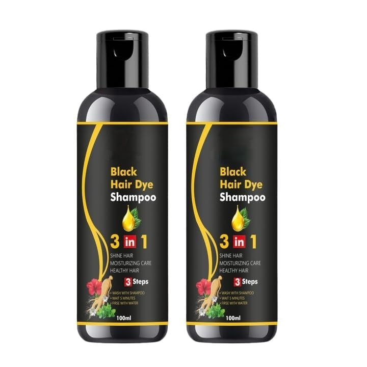 Herbal 3 in 1 Hair Dye Instant Black Hair Shampoo for Women & Men - 100ml ( Pack Of 2 )