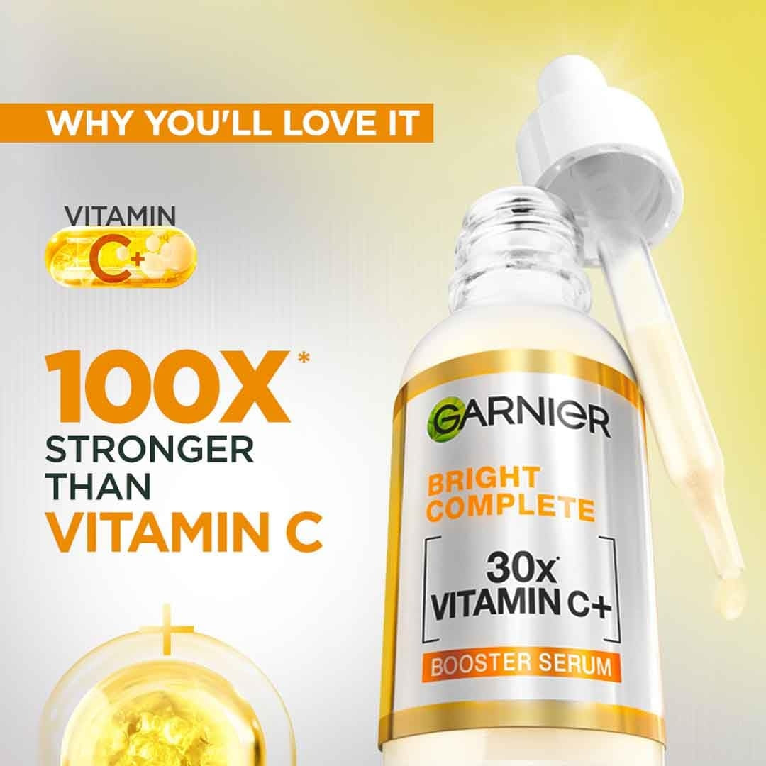 Garnier Vitamin C + Booster Face Serum with 30X Vitamin C, 2% Niacinamide | For Men and Women | 30ml