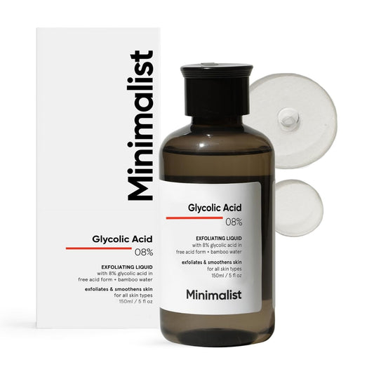 Minimalist 8% Glycolic Acid Toner For Glowing Skin | Multi-functional Exfoliating Toner With Bamboo Water for Body, Face, Underarms & Scalp | For Women & Men | 150 ml, FACE TONER, buy skincare product online in India at pure pearl beauty, 50% discount