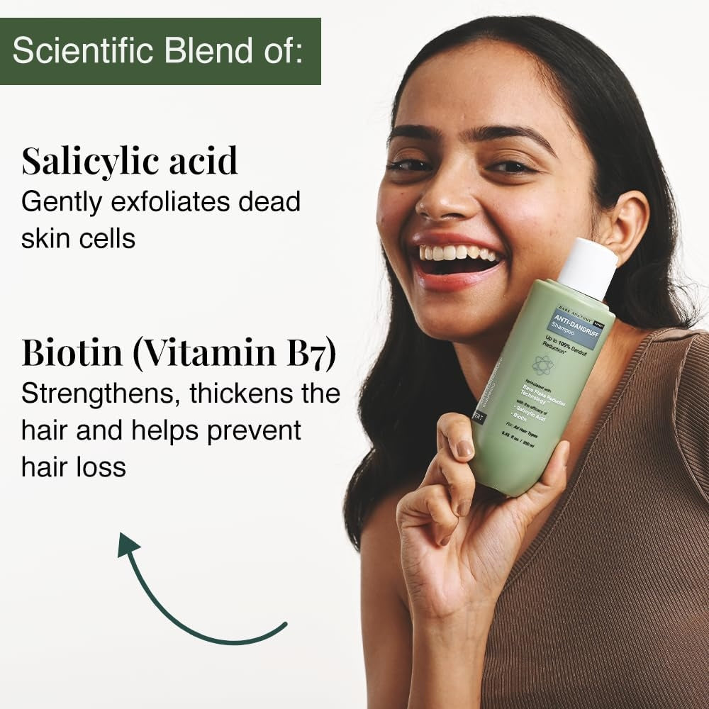 Bare Anatomy Anti Dandruff Shampoo | Reduces Up to 100% Dandruff and Strengthens Hair | Derma Approved Shampoo with Salicylic Acid & Biotin | Helps Remove Flakes and Itching | Shampoo For All Hair types | For Women And Men | 250ml, buy Anti Dandruff Shampoo online, Haircare, Hair Cleanser