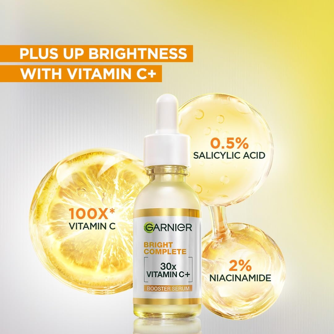 Garnier Vitamin C + Booster Face Serum with 30X Vitamin C, 2% Niacinamide | For Men and Women | 30ml