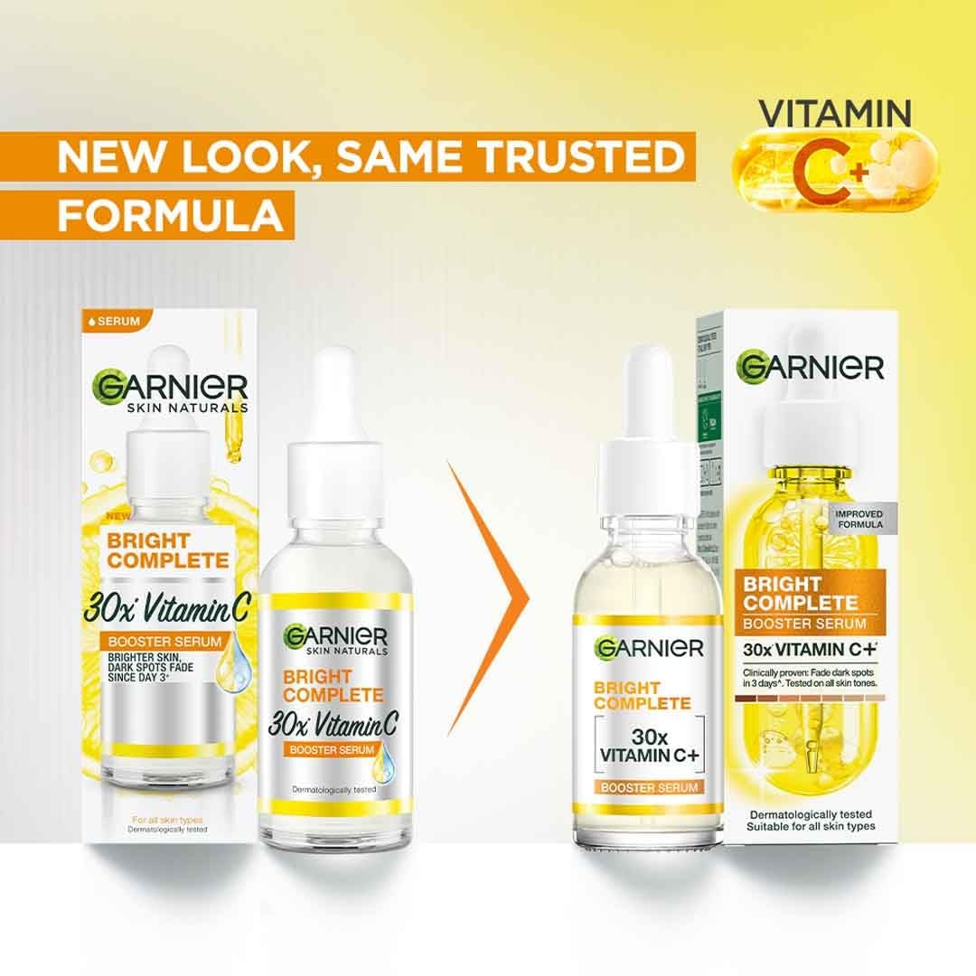 Garnier Vitamin C + Booster Face Serum with 30X Vitamin C, 2% Niacinamide | For Men and Women | 30ml