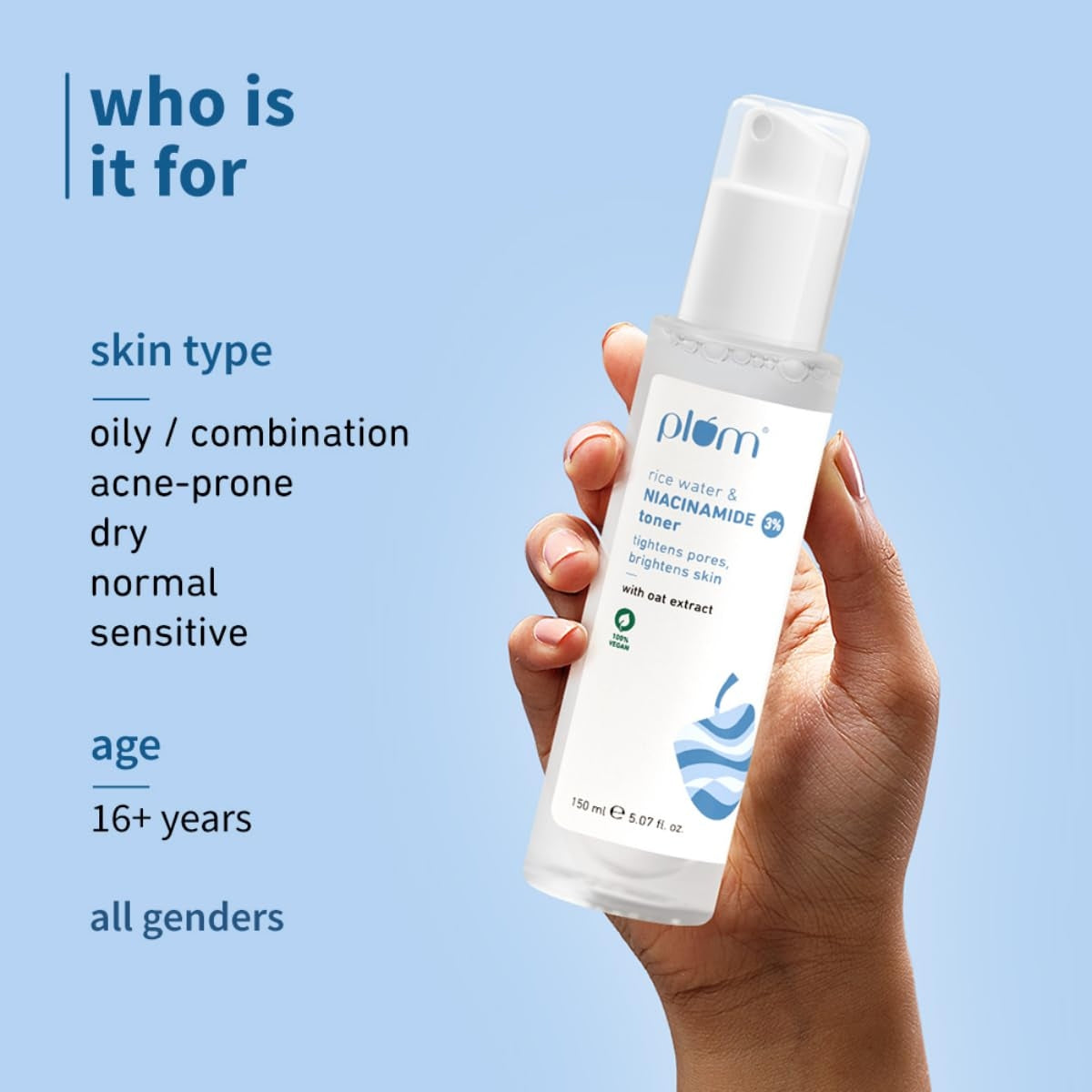 Plum 3% Niacinamide & Rice Water Face Toner | Women & Men | 150ml