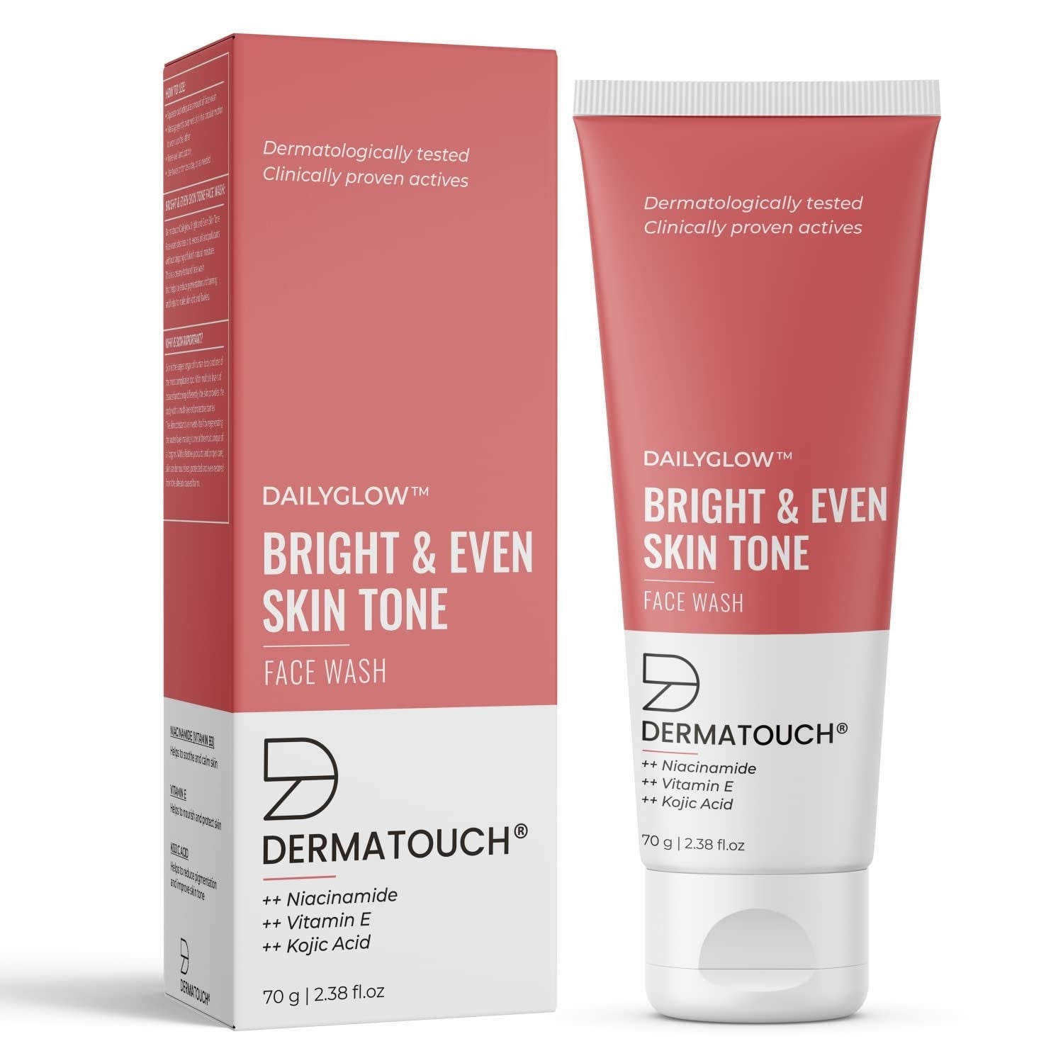 DERMATOUCH Bright & Even Tone Face Wash with Niacinamide, Vitamin E and Kojic Acid - 70G