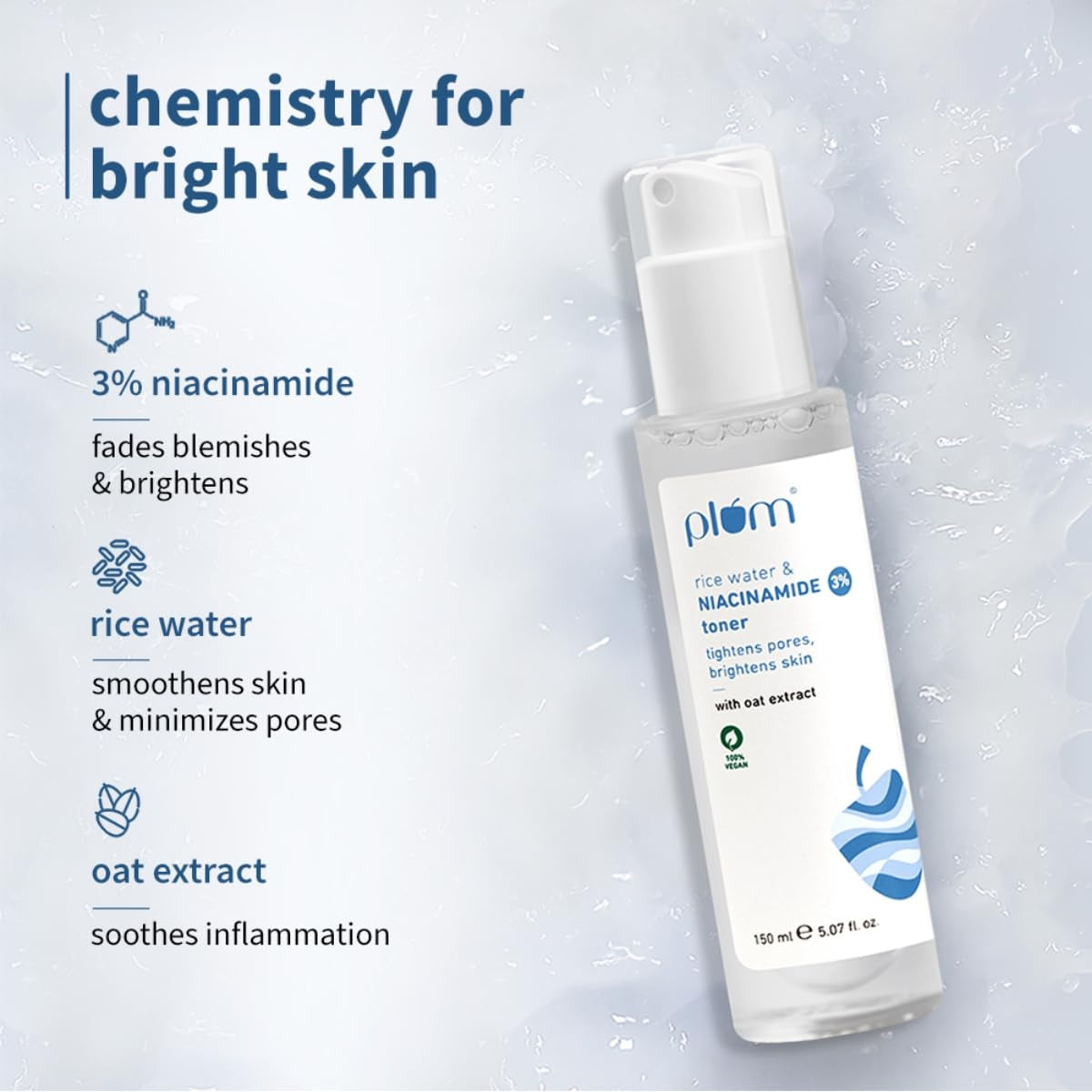 Plum 3% Niacinamide & Rice Water Face Toner | Women & Men | 150ml