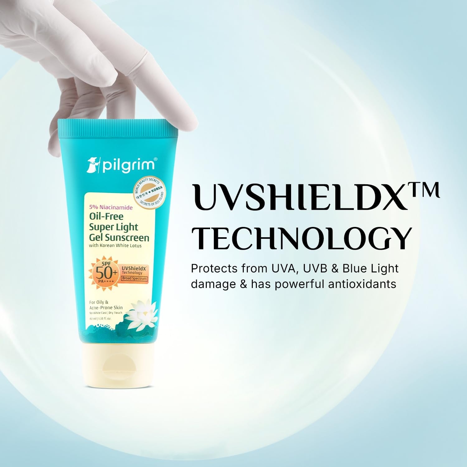 Pilgrim 5% Niacinamide Oil-Free Gel Sunscreen For Oily Skin SPF 50 PA++++ |  Broad Spectrum, 40ml