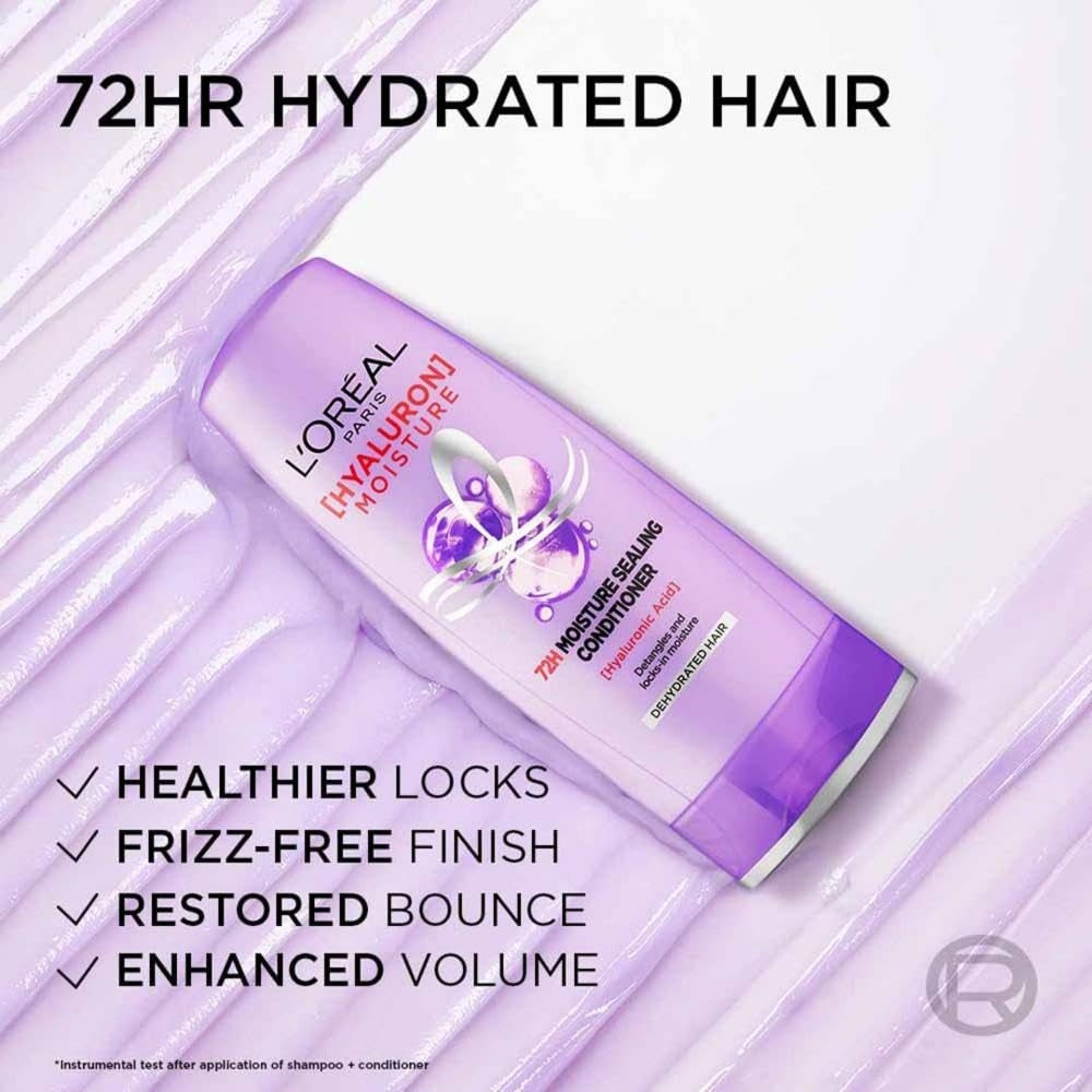 L'Oreal Paris Hyaluron Moisture 72H Moisture Sealing Conditioner powered by Hyaluronic Acid For Dry Hair, Makes Hair Frizz-free, Bouncy and Hydrated for 72 Hours, For All Hair Types- 180ml
