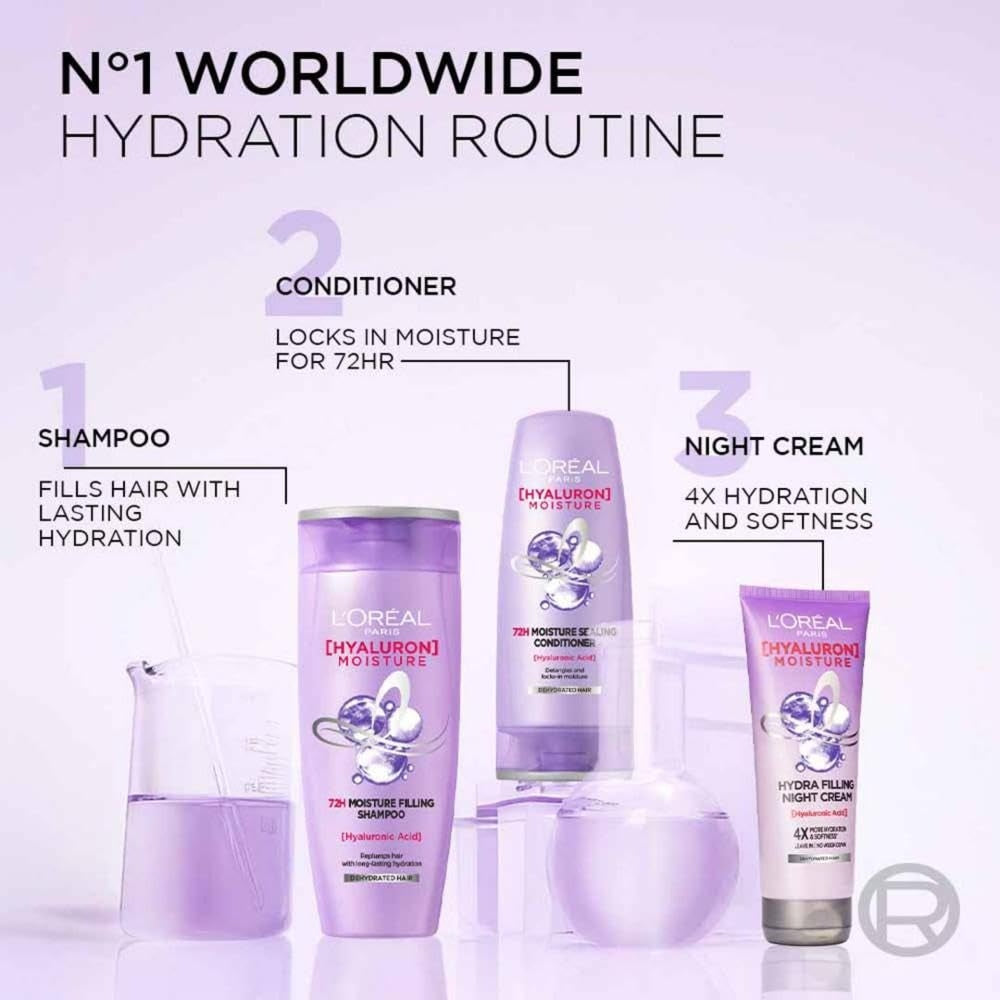 L’Oréal Paris Moisture Filling Shampoo, With Hyaluronic Acid, For Dry & Dehydrated Hair, Adds Shine & Bounce, Hyaluron Moisture 72H, 200ML, buy beauty and cosmetic products online in India at Pure Pearl beauty