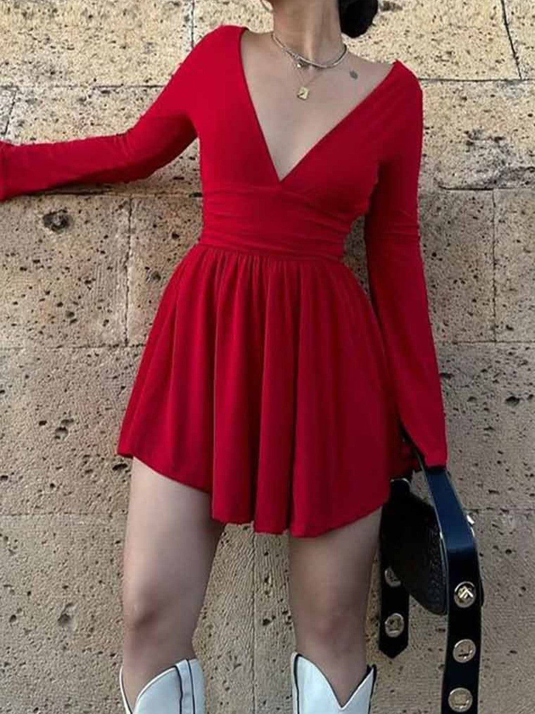 V Neck Fit & Flare Dress