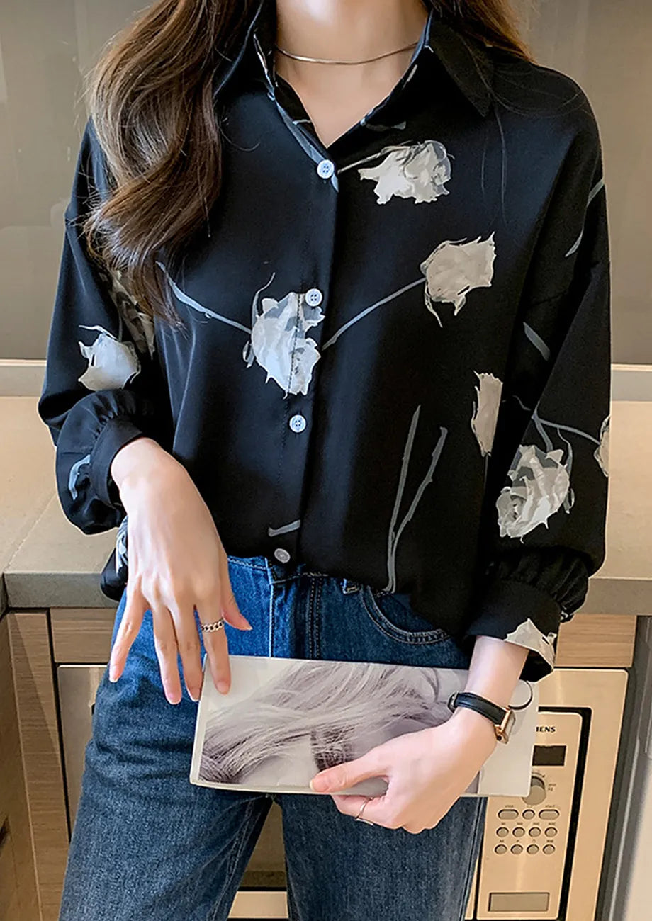 Floral Print Black Regular Shirt