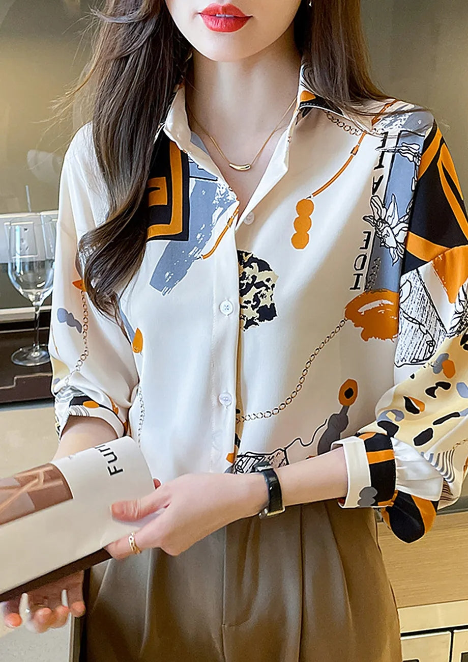 Casual Printed White Chiffon Shirt