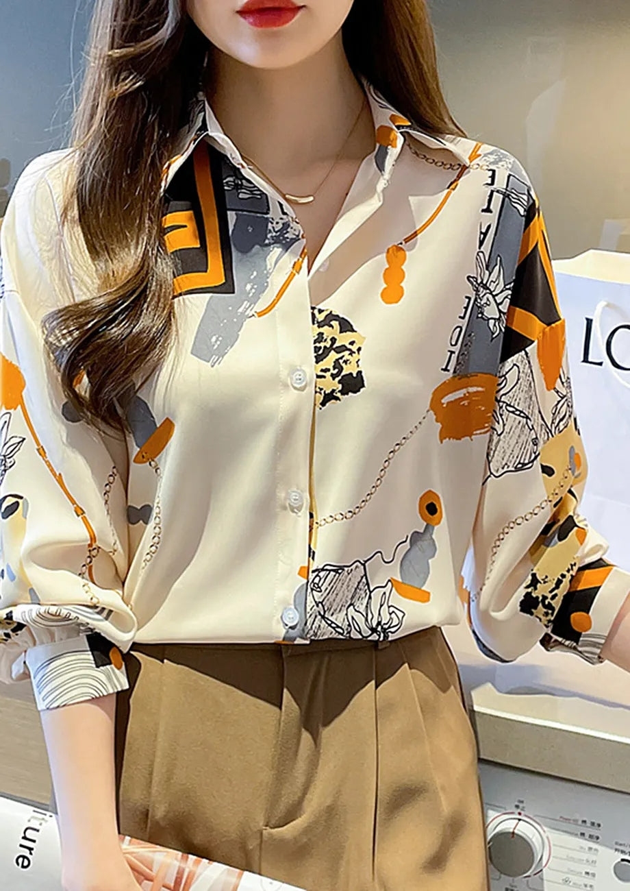 Casual Printed White Chiffon Shirt