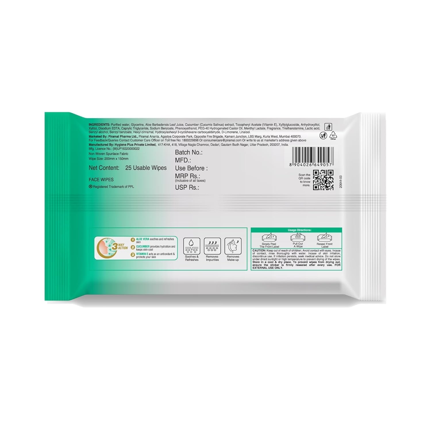 Lacto Calamine Daily Cleansing Facial Wipes with Aloe Vera, Cucumber & Vitamin E | 25N Each - Pack of 2 |