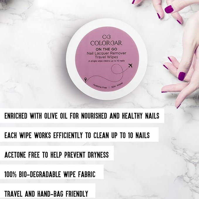 Colorbar On The Go Nail Lacquer Remover Travel Wipes | 30 Pieces