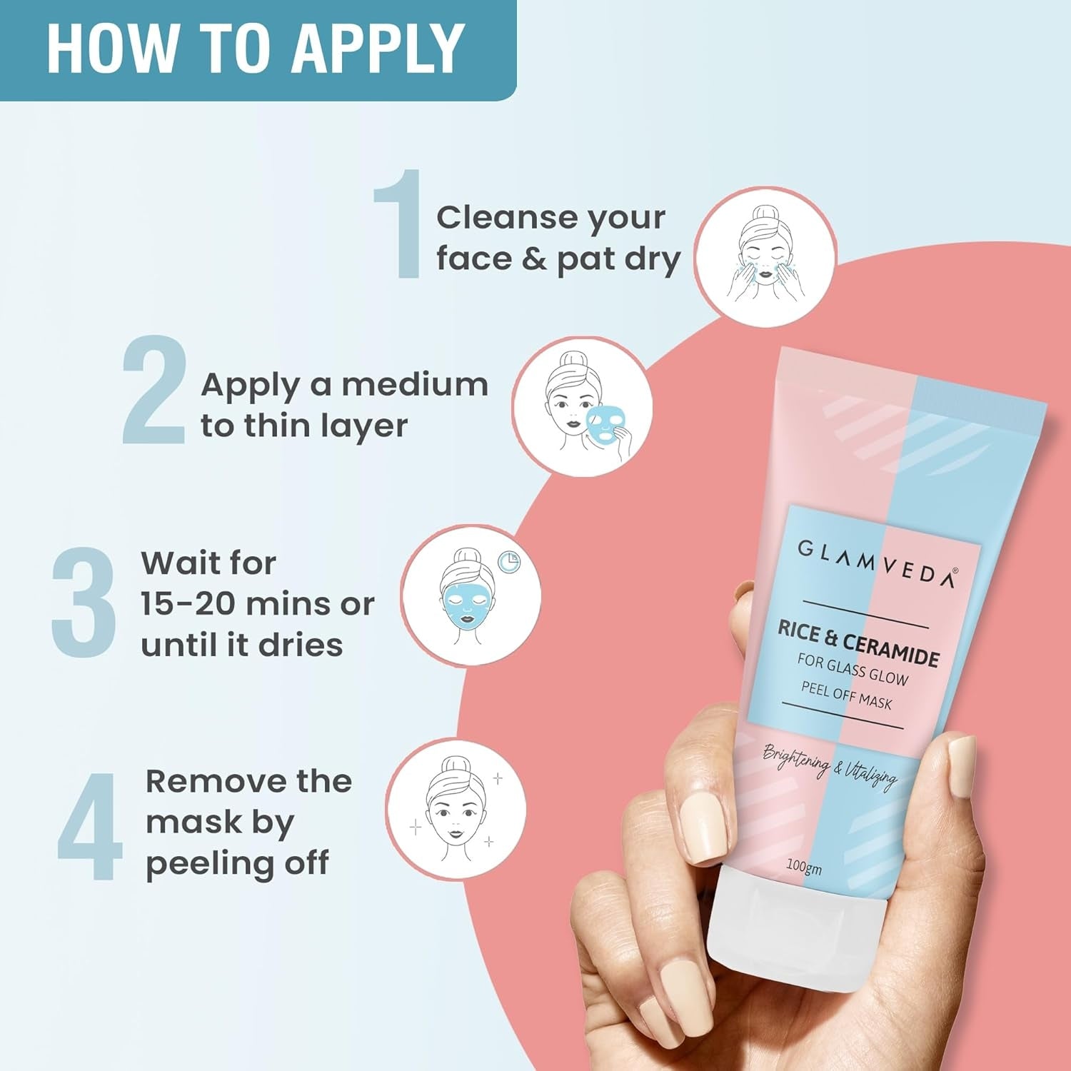 Glamveda Rice & ceramide peel off mask 100gm | For Flawless Skin & Radiant Skin Tone | paraben free, 
Korean Glass Skin,rice water, licorice, grape seed oil, orange peel, ceramide, Fairness face pack, peel off mask, for men & women, buy best face mask online at purepearlbeauty.com,