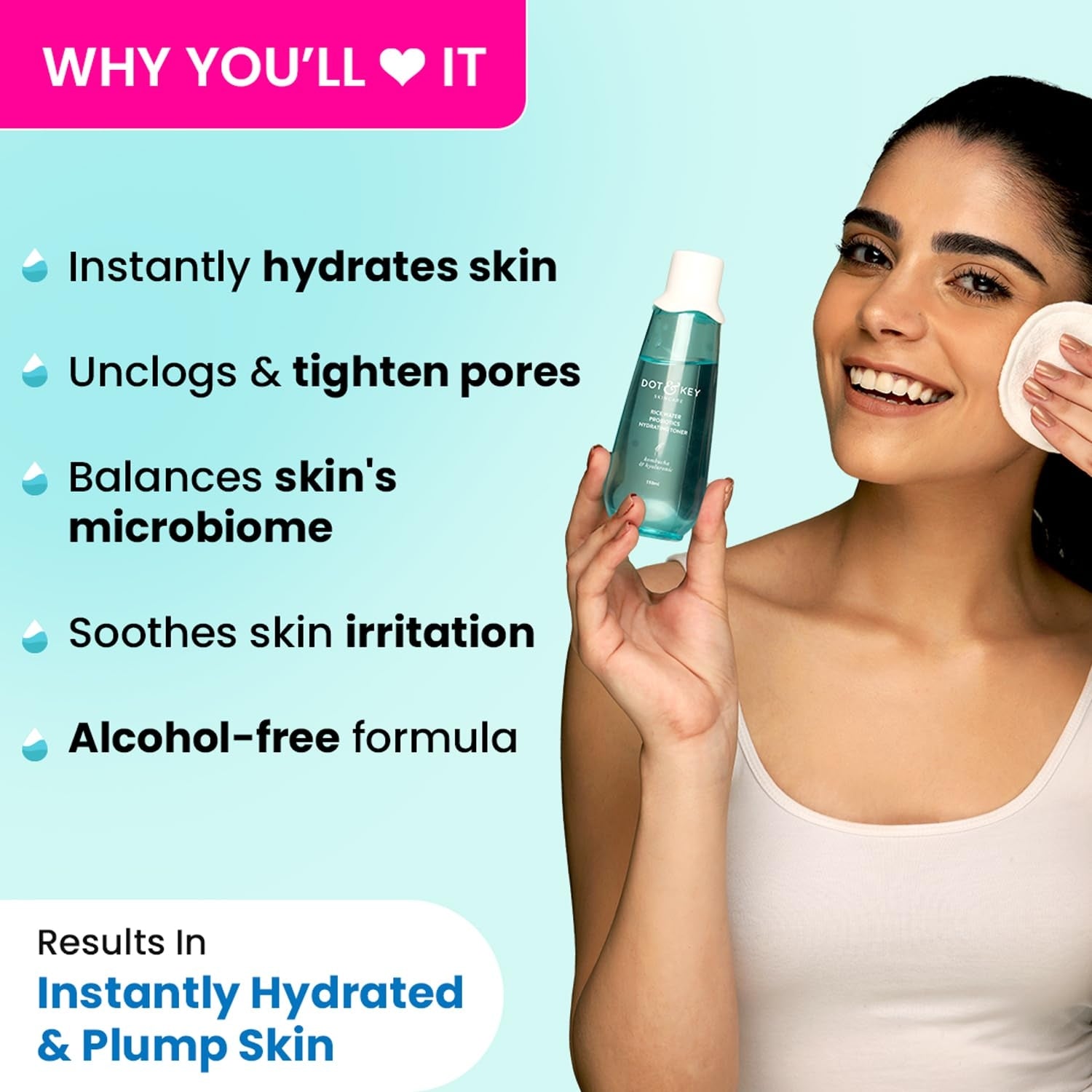 Dot & Key Rice Water Hydrating Toner With Hyaluronic |Rice Water Toner For Dry Skin, Sensitive Skin & Oily Skin |Alcohol-Free |Quick Absorbing & Non Sticky, For Hydrated Skin |Exfoliates Pores |150ml

