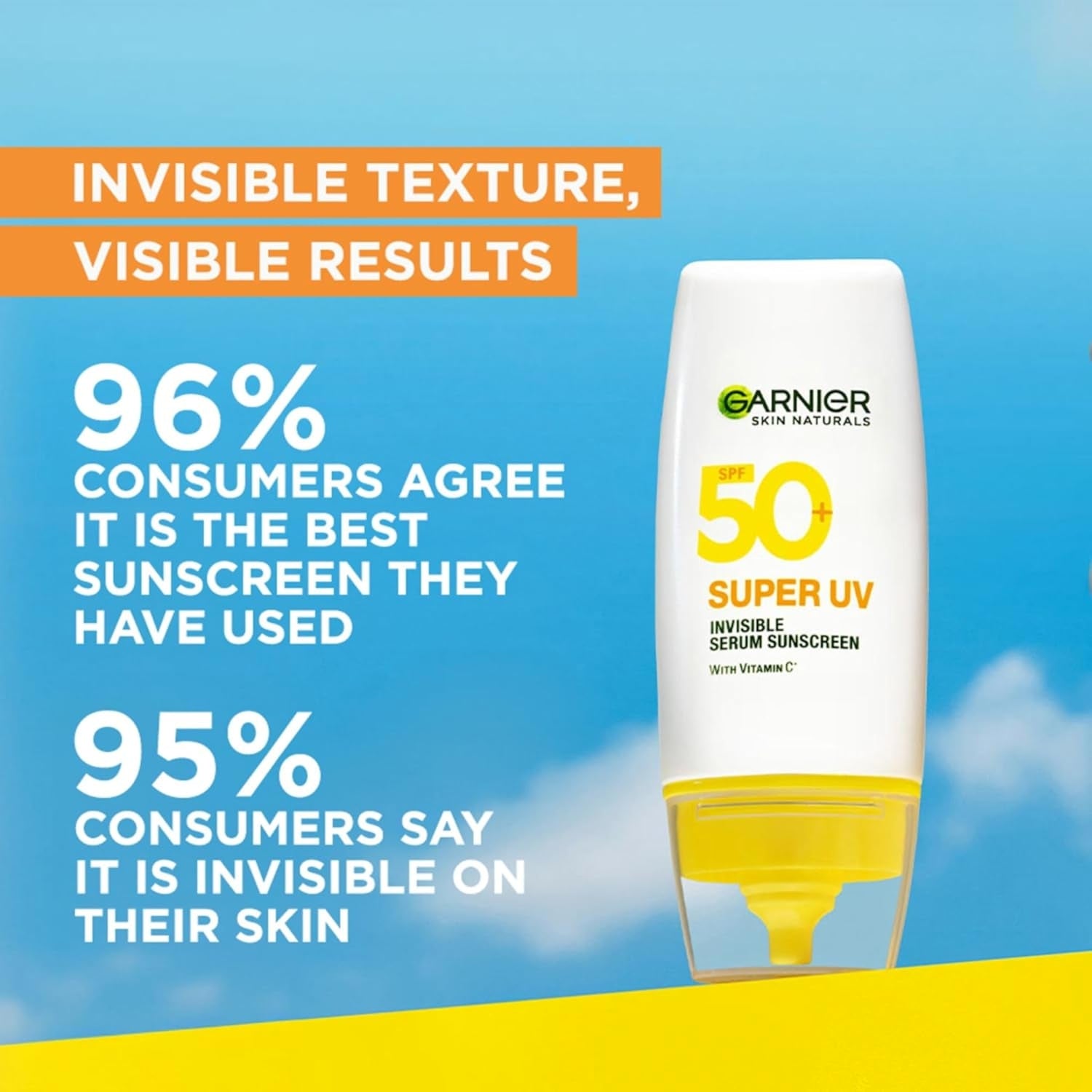 Garnier Super UV Invisible Serum Sunscreen SPF 50 | UVA/B Broad Spectrum | with Vitamin C, 30ml