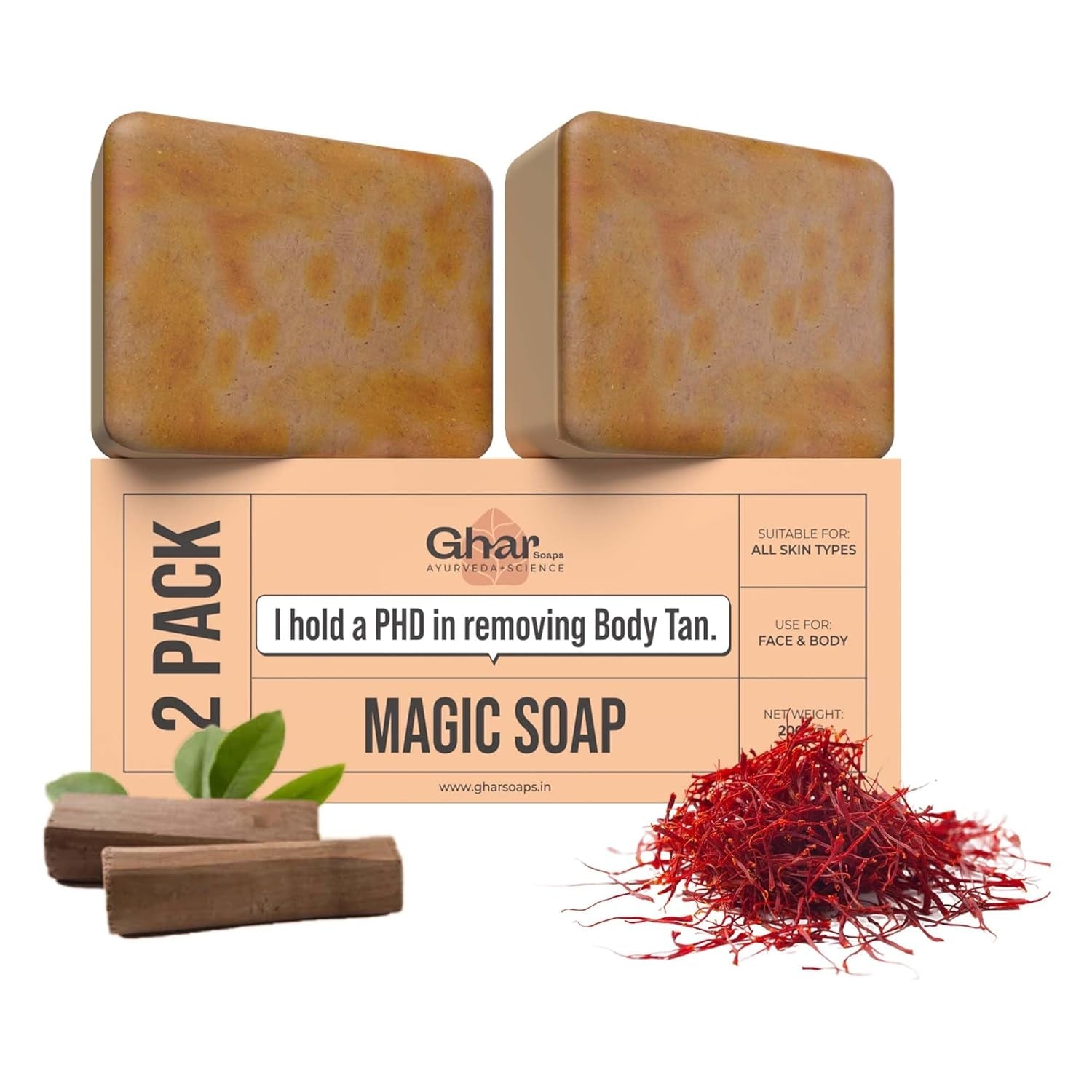 Ghar Soaps Sandalwood & Saffron Magic Soaps For Bath (100 Gms Pack Of 1) | Handmade Skin Brightening Soap For Men & Women
