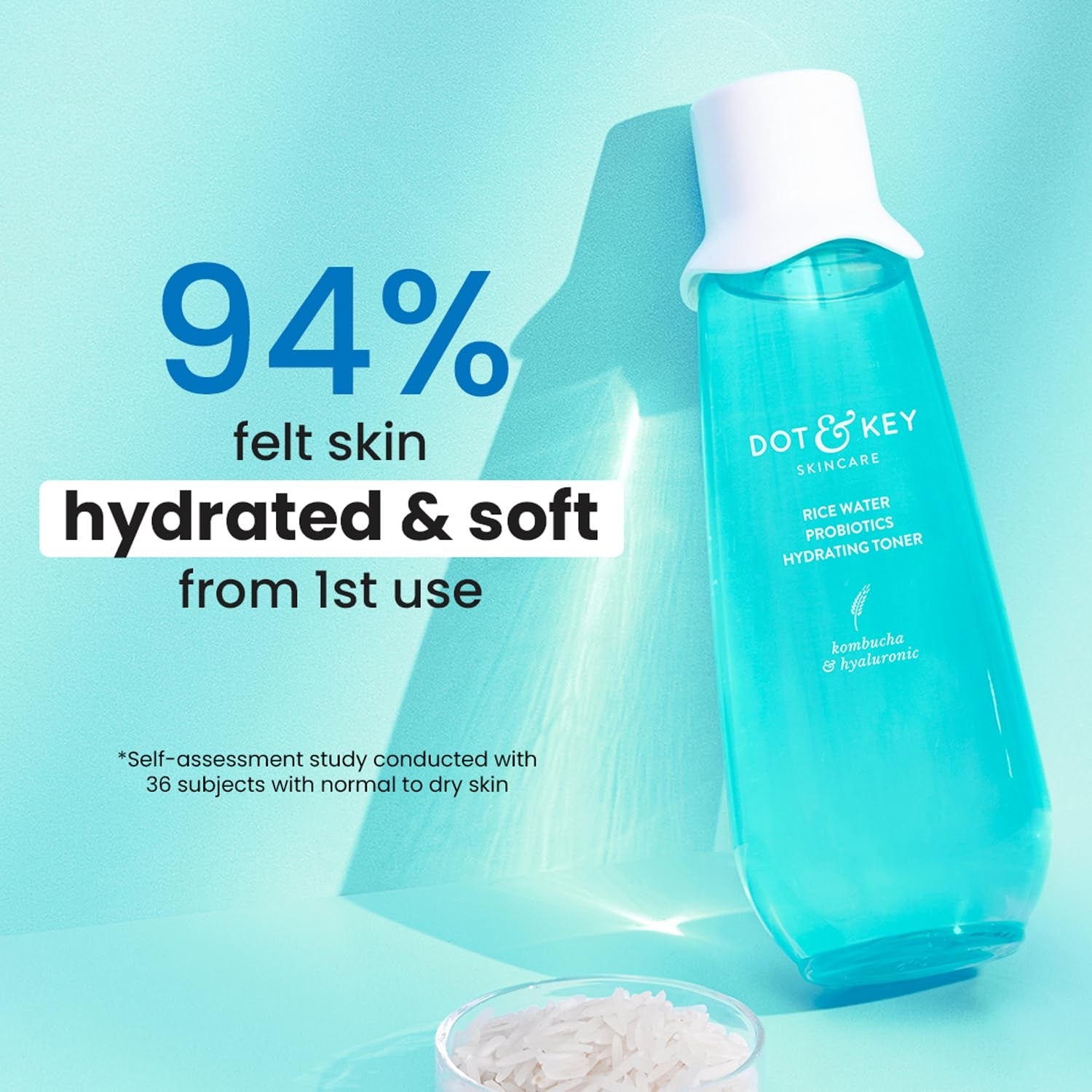 Dot & Key Rice Water Hydrating Toner With Hyaluronic |Rice Water Toner For Dry Skin, Sensitive Skin & Oily Skin |Alcohol-Free |Quick Absorbing & Non Sticky, For Hydrated Skin |Exfoliates Pores |150ml
