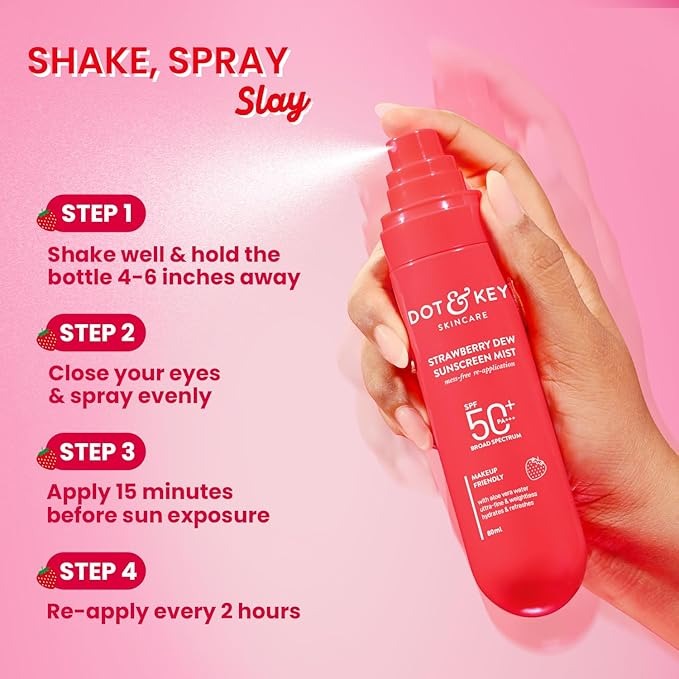 Strawberry Dew Sunscreen Face Mist, SPF 50+ PA+++| 80ml