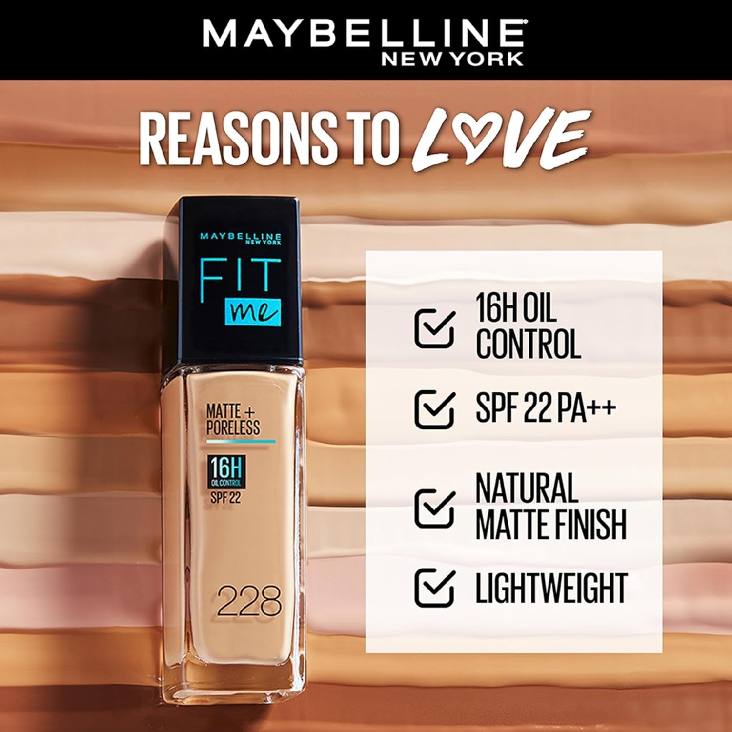 Maybelline New York Liquid Foundation, Matte Finish, With SPF, Absorbs Oil, Fit Me Matte + Poreless, 220 Natural Beige, 30ml, buy online at purepearlbeauty.com