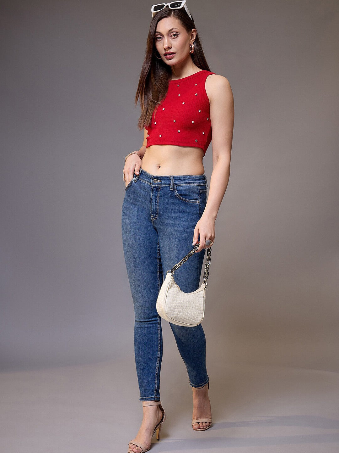 Round Neck Embellished Crop Top