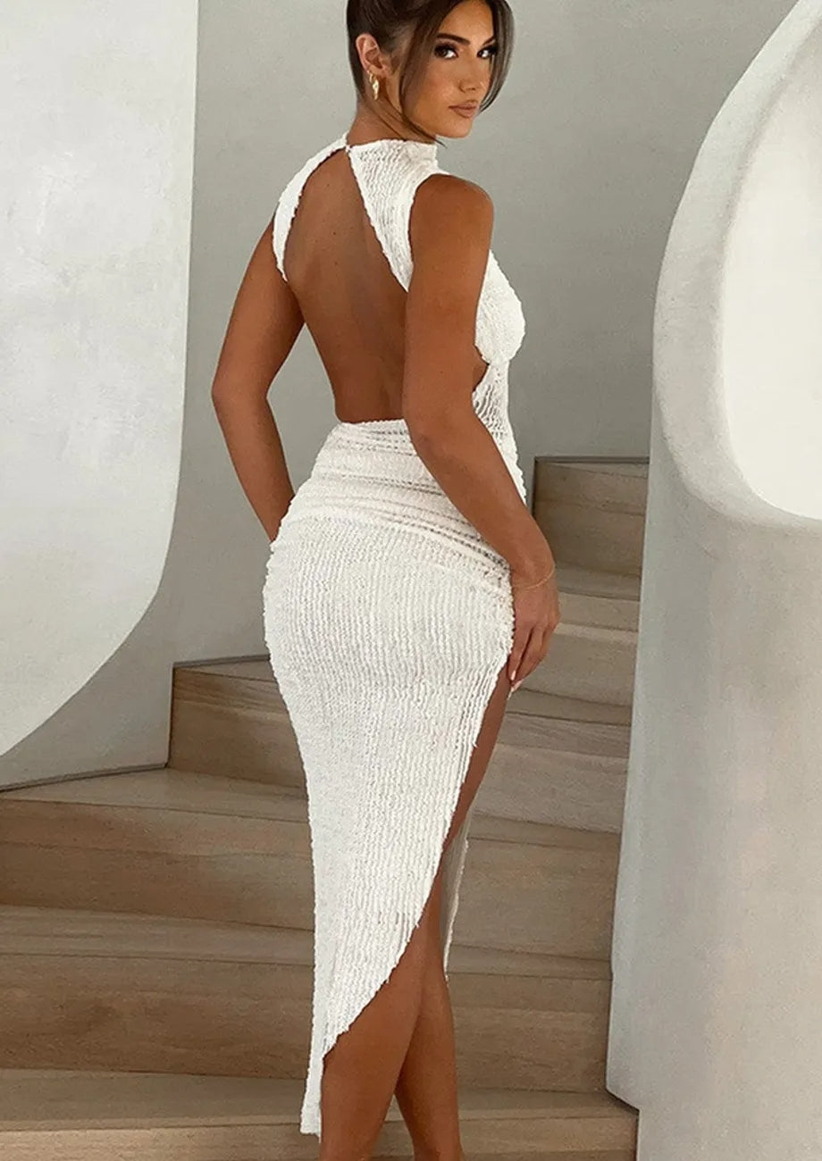 White Backless Slit Dress