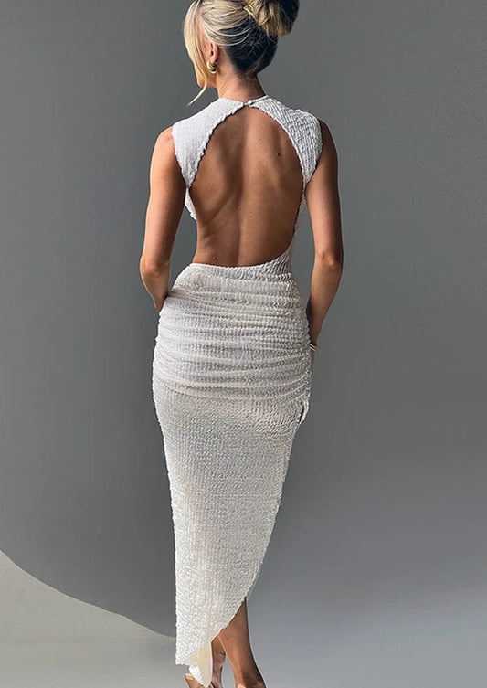 White Backless Slit Dress