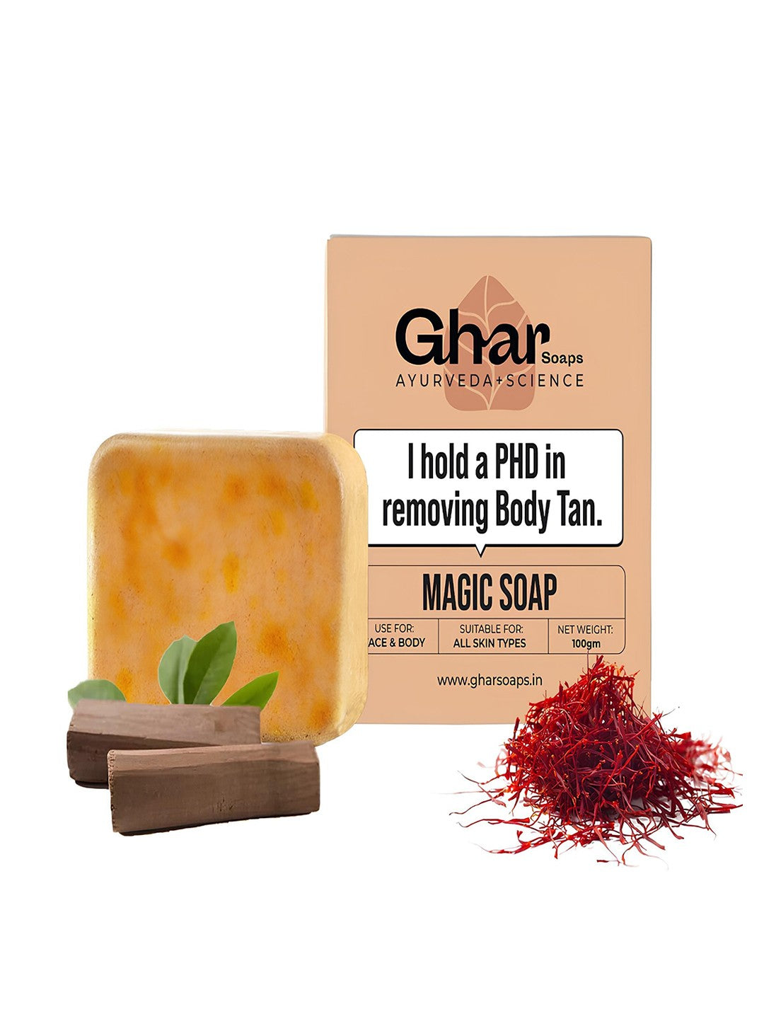 Ghar Soaps Sandalwood & Saffron Magic Soaps For Bath (100 Gms Pack Of 1) | Handmade Skin Brightening Soap For Men & Women