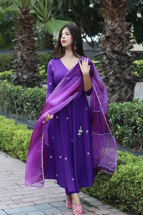 cotton Anarkali kurta set for women, embroidered Anarkali suit, Anarkali kurta pant dupatta set