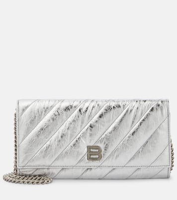 Balenciaga Crush Metallic Leather Wallet On Chain