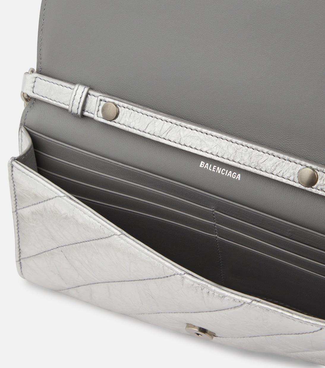 Balenciaga Crush Metallic Leather Wallet On Chain
