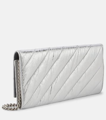 Balenciaga Crush Metallic Leather Wallet On Chain