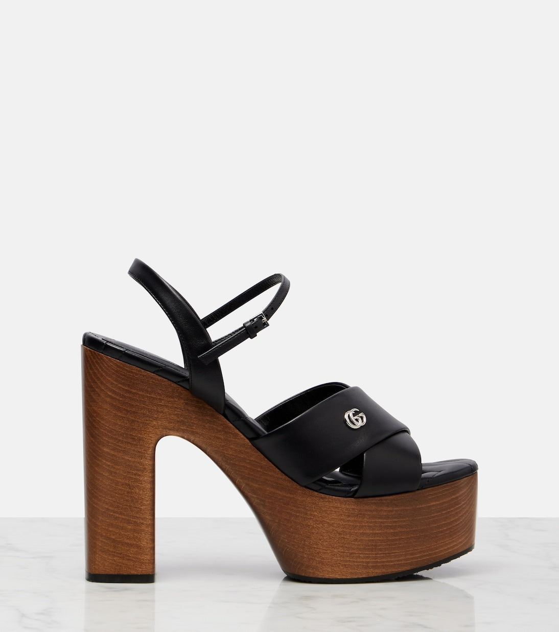 Double G Leather Platform Sandals