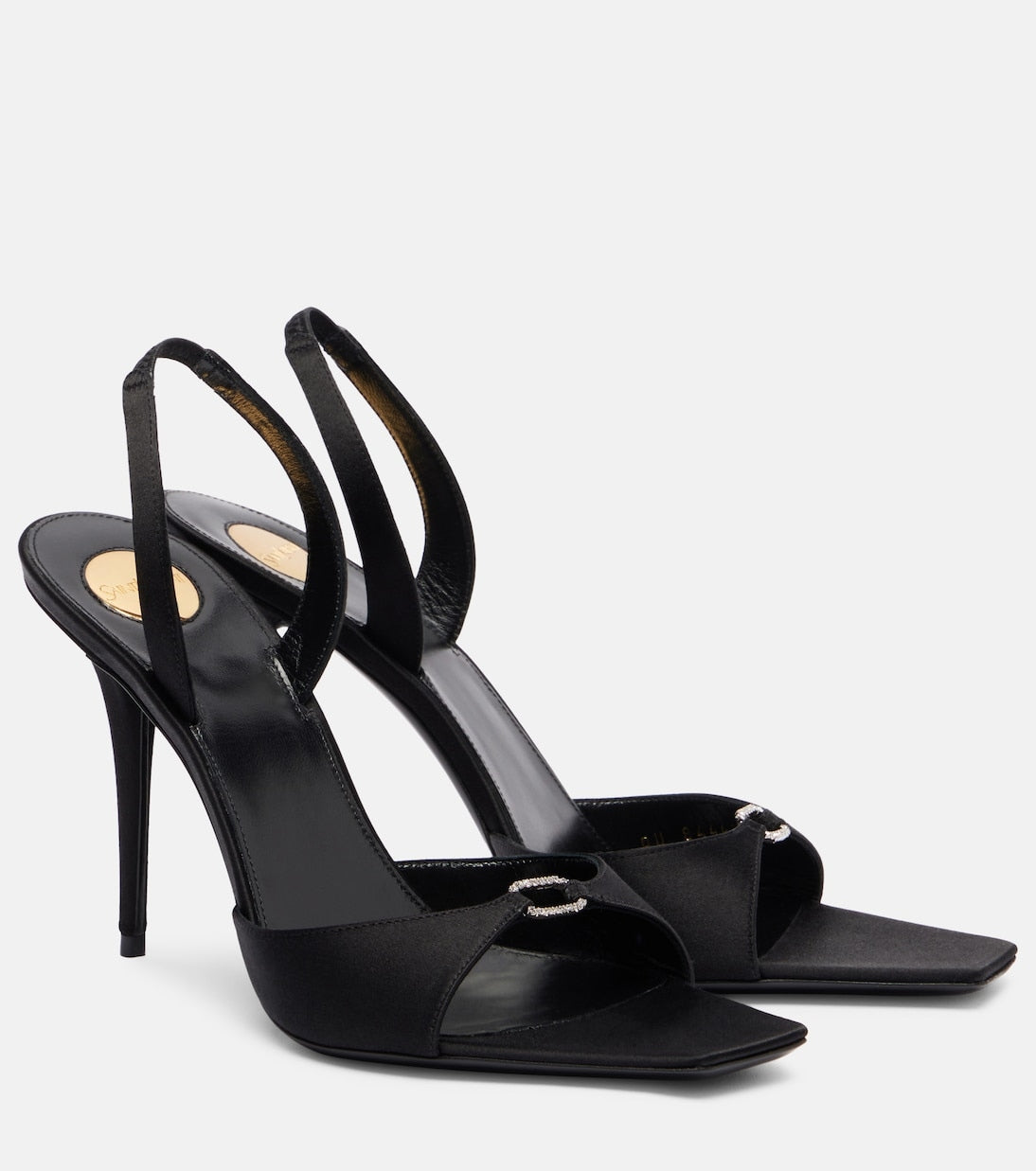 Daisy 95 Embellished Satin Sandals in Noir