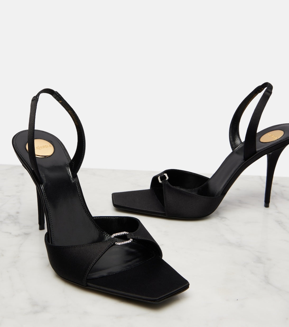 Daisy 95 Embellished Satin Sandals in Noir